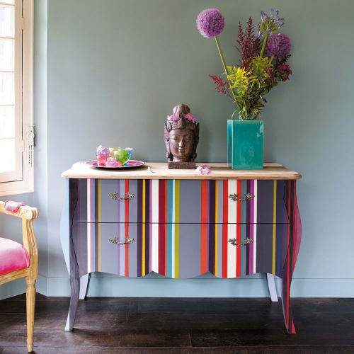 Commode A Rayures En Bois Multicolore L 120 Cm Neon Maisons Du Monde