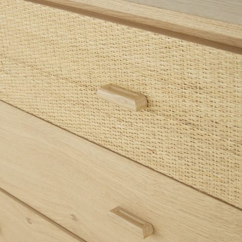 Comò compatibile con fasciatoio in rattan incannucciato con 1 anta e 2  cassetti bianco Ysee