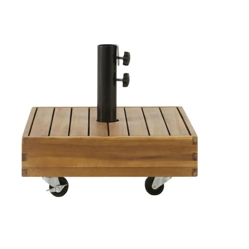 Concrete parasol stand with wheels covered in solid acacia 35kg