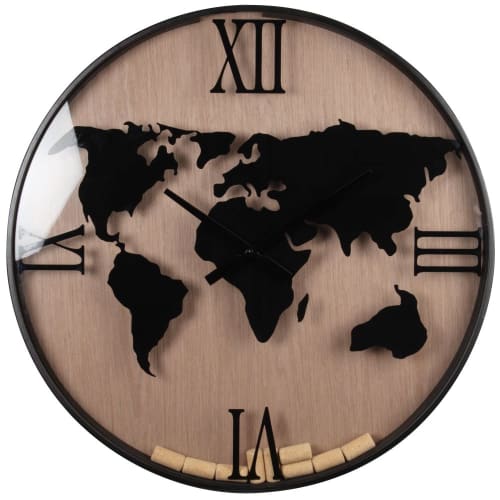 Cork collection clock in black metal and wood
