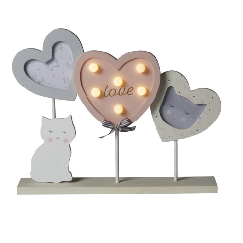 Cornice Multipla Luminosa 2 Foto Cuori Bianchi E Rosa E Gatto 30x25 Cm Lila Maisons Du Monde