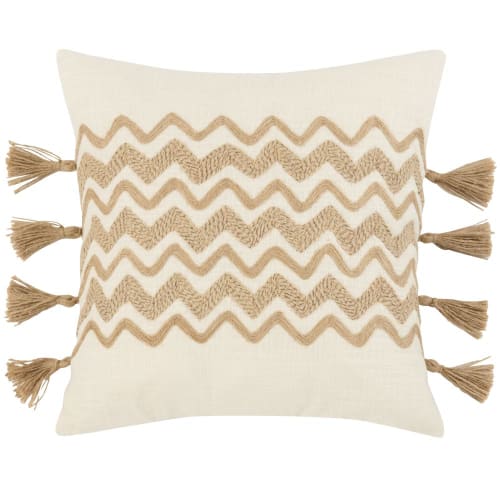 Soft furnishings and rugs Cushions & covers | Cotton and jute cushion cover with beige and ecru pompoms 40x40cm - BG33891