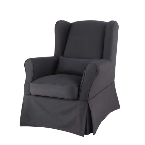 Cotton armchair cover in charcoal grey