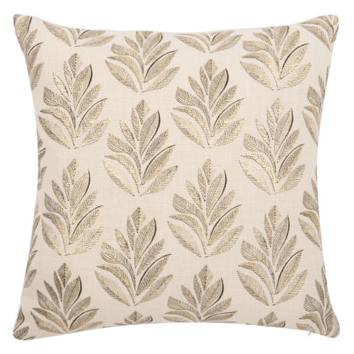 Soft furnishings and rugs Cushions & covers | Cotton cushion cover with beige, black and gold foliage print 40x40cm - QV28559