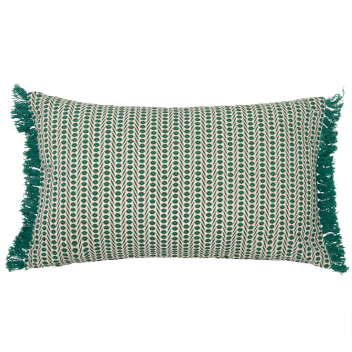 Cotton Cushion Cover with Green Fringing 30x50 Piorini | Maisons du Monde