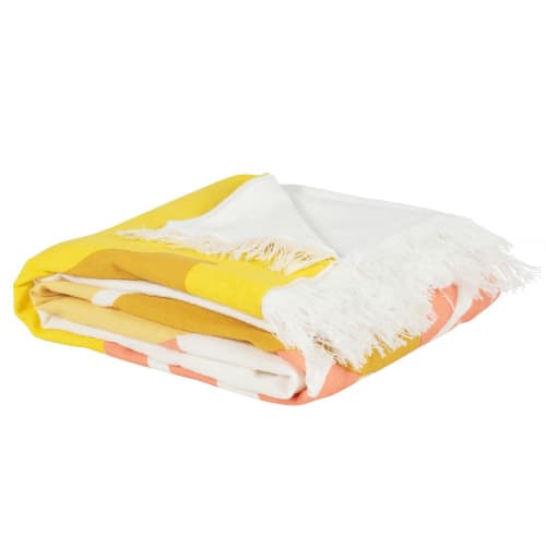 Cotton fouta towel with yellow, coral and ecru print, OEKO-TEX® 100x170cm