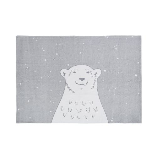 Kids Children's rugs | Cotton rug in blue, grey and white with bear print 100x70cm - UR64611
