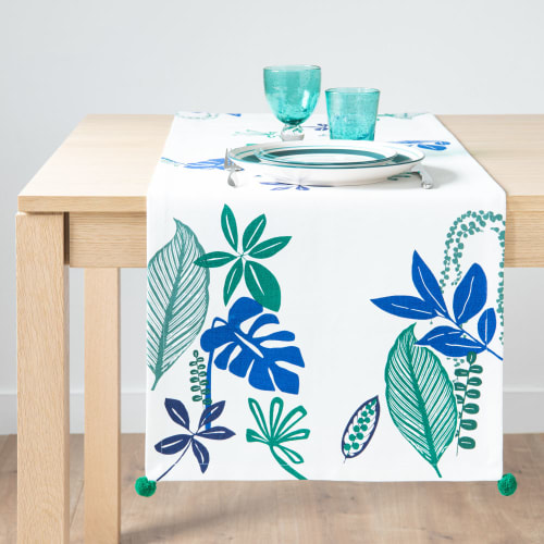 blue and green table runner