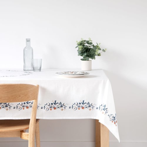 Soft furnishings and rugs Tablecloths & napkins | Cotton tablecloth with round white, blue and brick-red floral print 140x250cm - HK32400