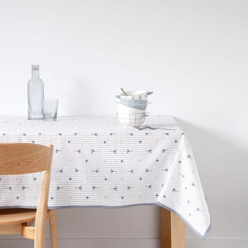 Soft furnishings and rugs Tablecloths & napkins | Cotton tablecloth with white and blue-grey stripes and floral print 140x240cm - RO85803