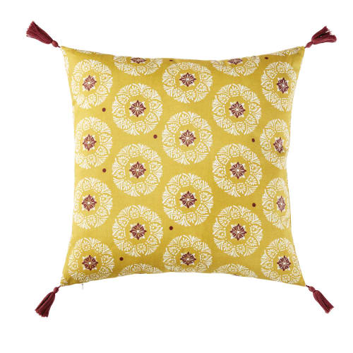 Coussin d'extérieur en coton jaune motifs graphiques 45x45 ...