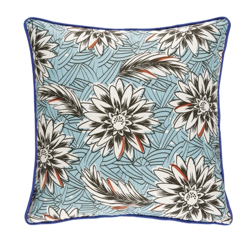Coussin d'extérieur en coton vert imprimé multicolore ...