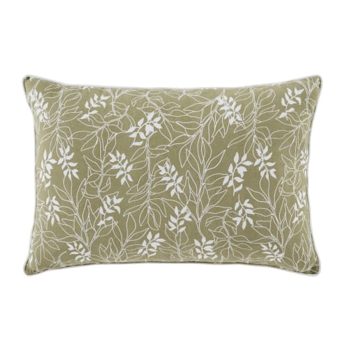 Coussin en coton motifs feuilles vert kaki et écrues 60x40 | Maisons du Monde