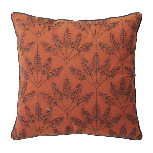 Coussin en coton orange motifs brodés gris anthracite 45x45 | Maisons du Monde