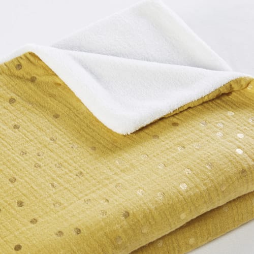 Couverture Bebe En Coton Bicolore Motifs A Pois Dores 75x100 Lou Maisons Du Monde