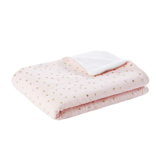 Couverture Bebe En Coton Rose Et Blanc Motifs A Pois Dores 75x100 Lou Maisons Du Monde