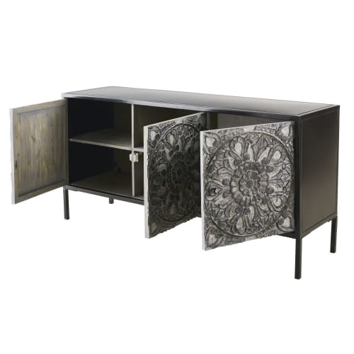 Maison Du Monde Credenze Moderne.Credenza A 3 Ante In Metallo E Mango Nero Scolpito Topaze Maisons Du Monde