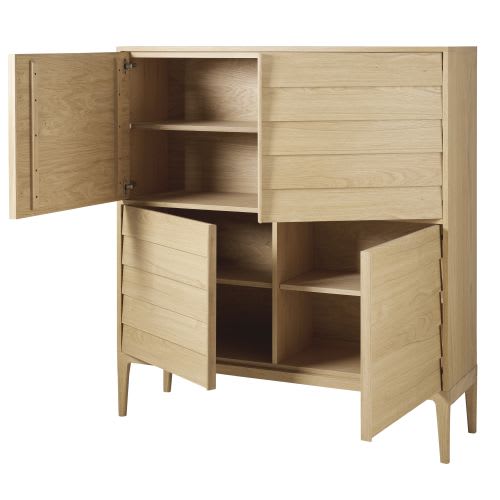 Credenza alta a 4 ante e piedi in legno massello di quercia Sand