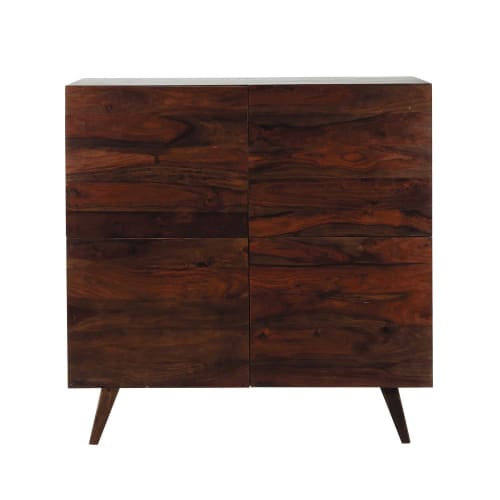 Credenza alta vintage in massello di legno di sheesham scuro L 120 cm