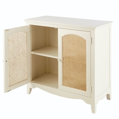 Credenza bassa lunga in cana a 3 ante e 3 cassetti bianco sporco Debbie