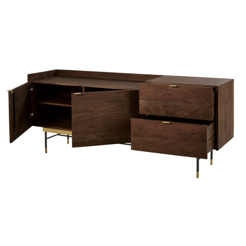 Credenza bassa lunga vintage a 2 ante e 2 cassetti in legno di acacia