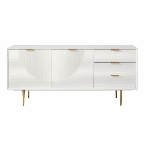 Credenza bassa lunga vintage a 2 ante e 3 cassetti bianca Riverside