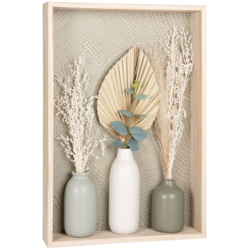Cuadro con jarrones y flores secas color crudo, beige, gris y verde 35x50  cm | Maisons du Monde