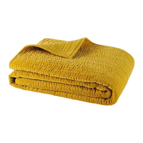 Cubrecamas amarillo mostaza de piqué de terciopelo 240 × 260 Cubrecamas amarillo mostaza de piqué de terciopelo 240 × 260