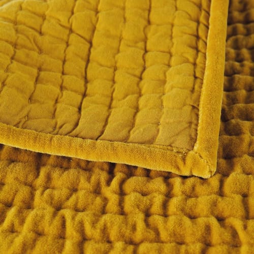 Cubrecamas amarillo mostaza de piqué de terciopelo 240 × 260 Cubrecamas amarillo mostaza de piqué de terciopelo 240 × 260