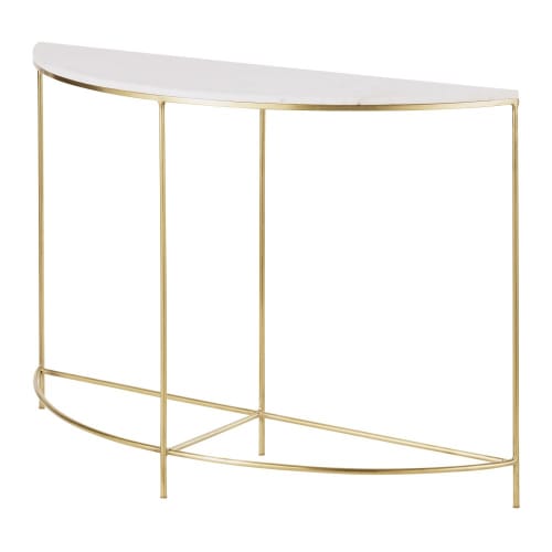 Curved BrassColoured Metal and White Marble Console Table Midtown