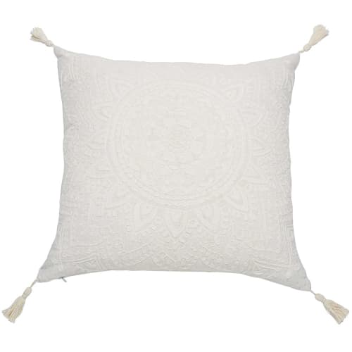 Cuscino bianco con pompon 45x45 cm