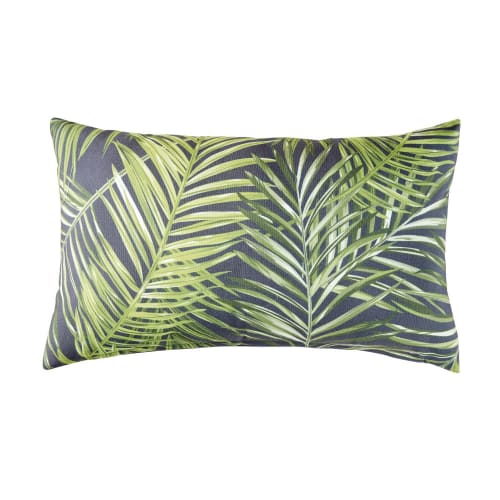Cuscino da esterno verde con stampa a foglie, 30x50 cm