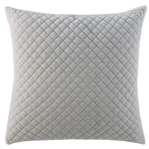 Cuscino in cotone grigio effetto velluto a motivi, 60x60 cm