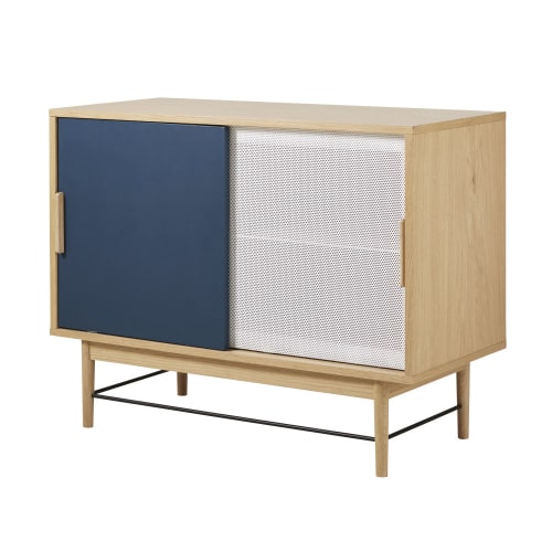 Dark Blue And White Perforated Metal 2 Door Sideboard Workshop