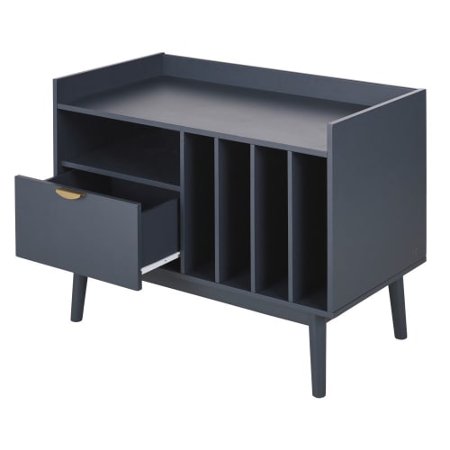 Furniture Sideboards | Dark blue record cabinet with 1 drawer and 4 compartments - JE97543