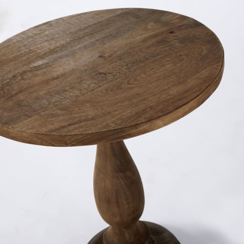 Dark Brown Mango Wood Pedestal Table, Round Dark Brown Mango Wood Coffee Table
