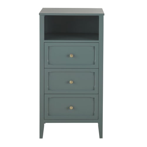 Dark green tall chest of drawers with 3 drawers