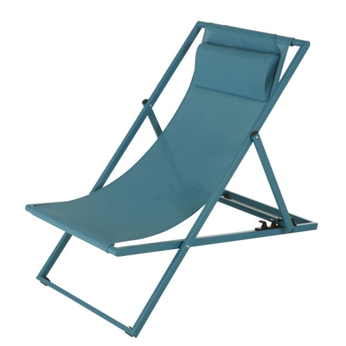 Outdoor collection Deckchairs and sun loungers | Deckchair in blue metal and blue plastic-coated canvas - KX70408