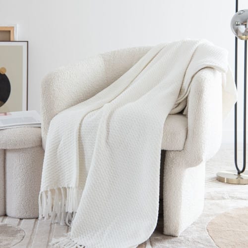 Textil Decken und Bettüberwürfe | Decke aus Baumwolle mit ecrufarbenen Fransen, 180x240cm - DL29673