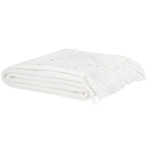 Textil Decken und Bettüberwürfe | Decke aus Baumwolle mit ecrufarbenen Fransen, 180x240cm - DL29673