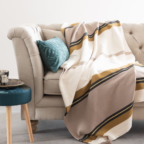 Textil Decken und Bettüberwürfe | Decke aus Bio-Baumwolle mit Streifen und Quasten, 140x210cm - BO02686