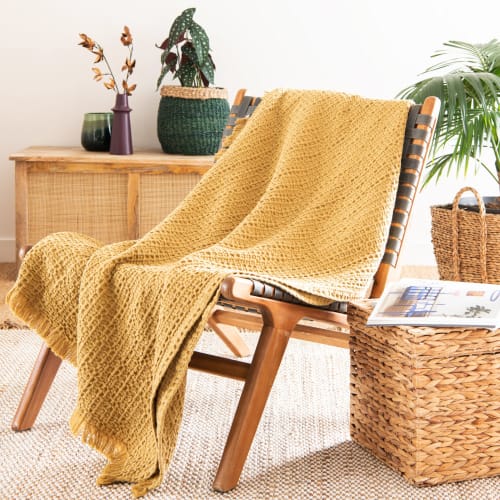 Textil Decken und Bettüberwürfe | Decke aus gelber Baumwolle mit Wabenmuster, 160x210cm - CX28159