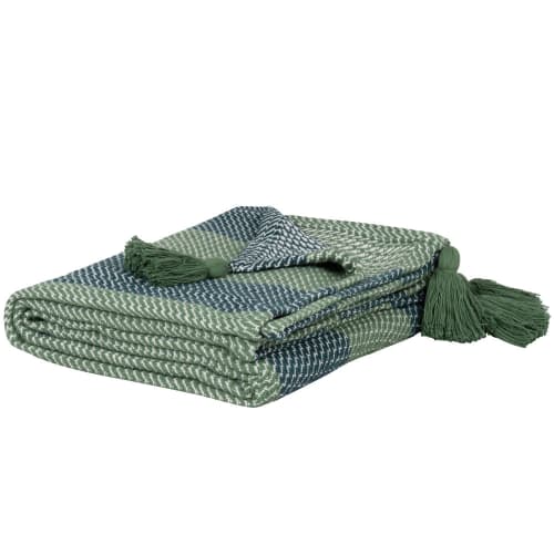 Textil Decken und Bettüberwürfe | Decke aus gewebter grüner und blauer Baumwolle, 160x210cm - NR17904