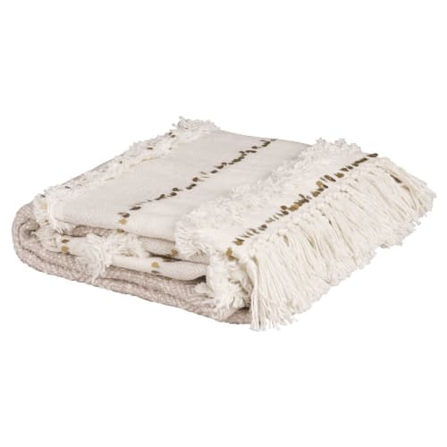 Textil Decken und Bettüberwürfe | Decke aus recycelter Baumwolle, ecru und beige, 160x210cm - AA53923