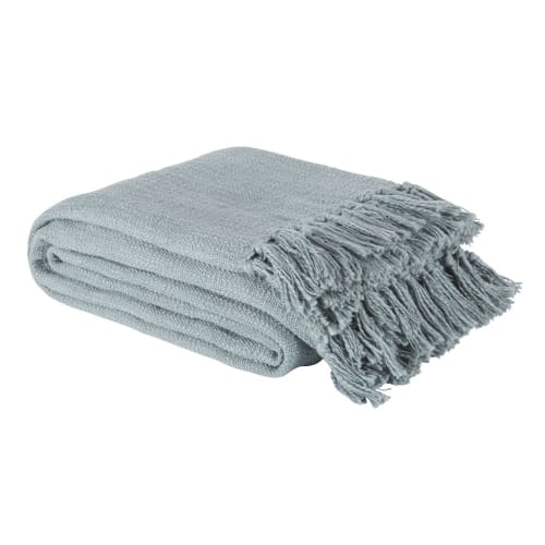 Textil Decken und Bettüberwürfe | Decke aus recycelter Baumwolle mit Quasten, seladonblau, 160x210cm - OM50046