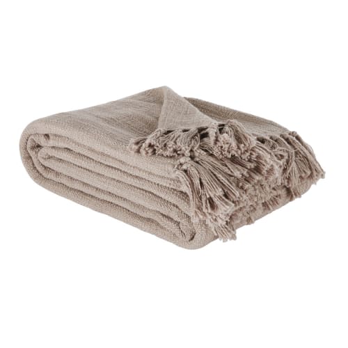 Textil Decken und Bettüberwürfe | Decke aus recycelter Baumwolle mit Quasten, taupe, 160x210cm - QS92728