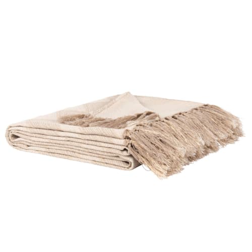 Decke, weiß und goldfarben gemustert, mit Fransen 130x210 Kara