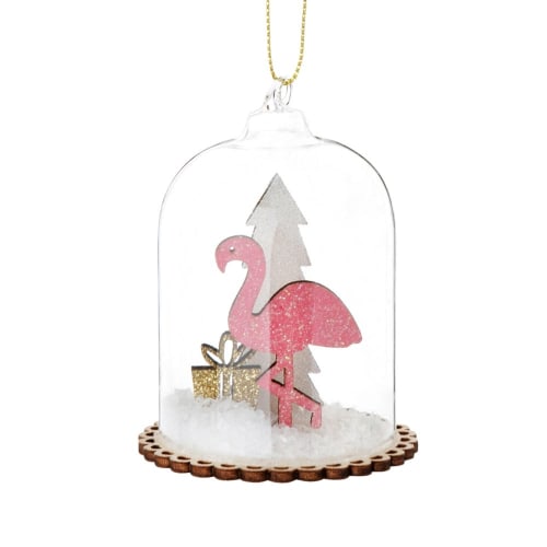 Déco De Noël Cloche En Verre Décor Flamant Rose