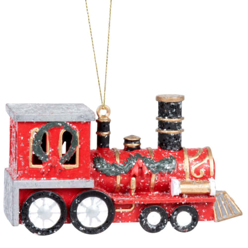 Déco de Noël locomotive rouge, verte et noire - Lot de 4