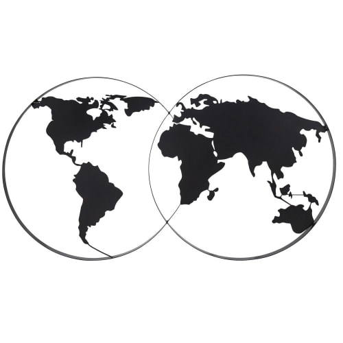 Déco Plaques et lettrages | Déco murale carte du monde en métal noir 143x79 - PE35417